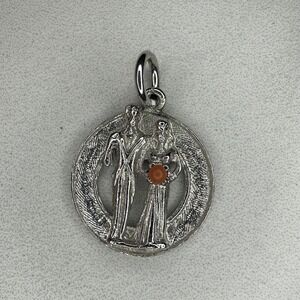Vintage Sterling Silver Marriage Orange Stone Pendant‎ Necklace Charm